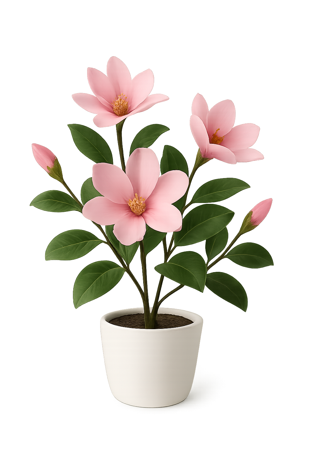 Pink Magnolia Bloom Plant in Minimalist Pot